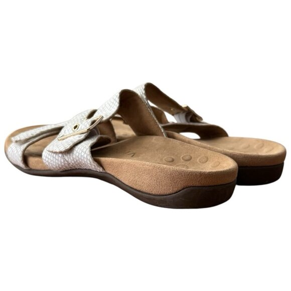 Vionic Skylar White Leather Faux Snakeskin Slip On Sandals Slides Buckle Size 10 - Picture 9 of 13